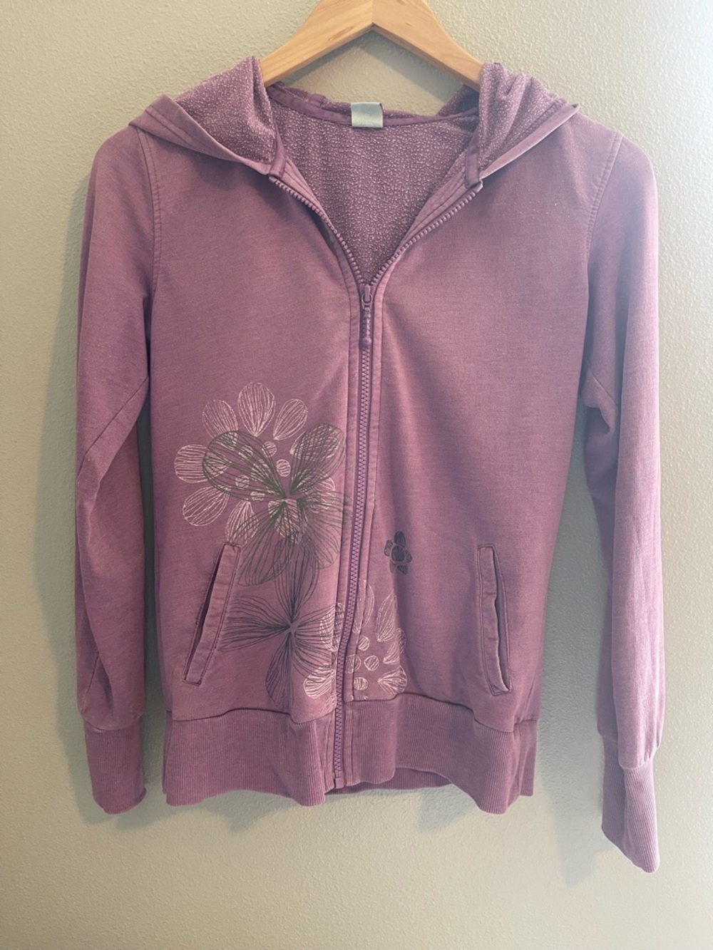 Girls' Floral Zip Hoodie in Dusty Mauve